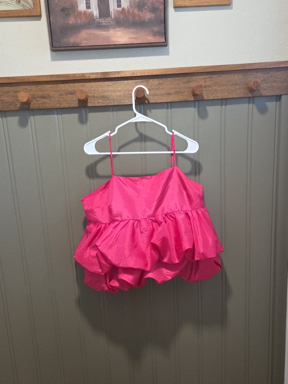 Womens Hot Pink Tiered Ruffle Spaghetti Strap Top